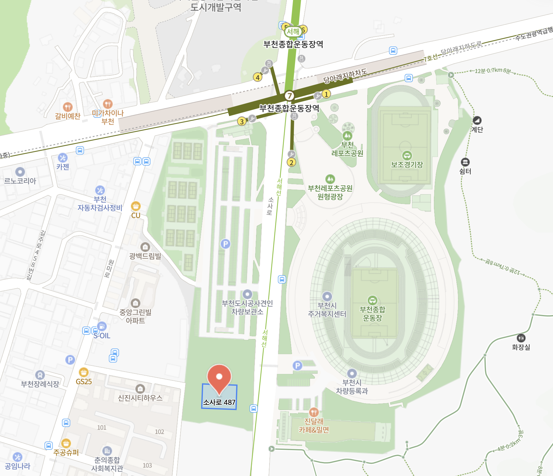 부천종합운동장역과 제르코닉스 사무실 위치 안내 지도